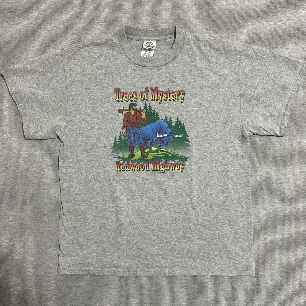Delta Pro Weight Trees of Mystery Redwood Highway Paul Bunyan T-Shirt Gray L